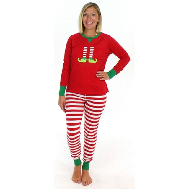 Matching Christmas PJS Fashion Round Neck Prints Family Pajama Sets Mother/Father /Kid /Baby Red Striped Christmas Clothes