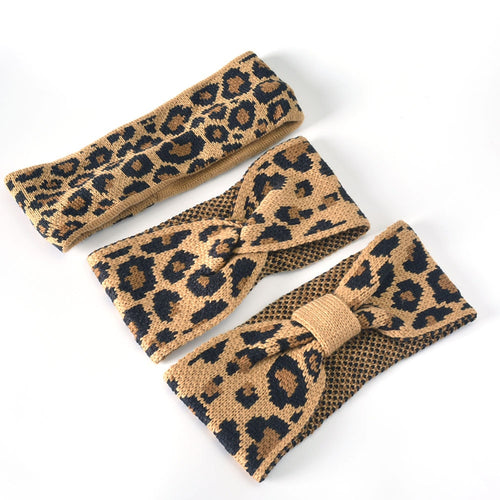 Mommy And Baby Headband Leopard Turban Women Girl Knitted Winter Headbands Mother Daughter Twisted Knot Headwrap Wide Hairband