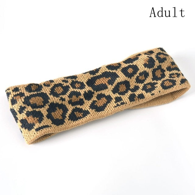 Mommy And Baby Headband Leopard Turban Women Girl Knitted Winter Headbands Mother Daughter Twisted Knot Headwrap Wide Hairband