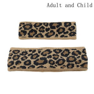 Mommy And Baby Headband Leopard Turban Women Girl Knitted Winter Headbands Mother Daughter Twisted Knot Headwrap Wide Hairband