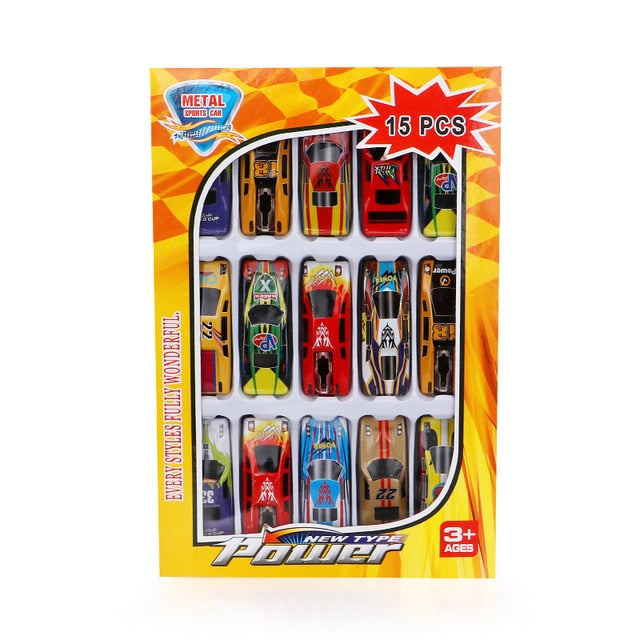 15pcs/set Kids Toys Automobile Toys Alloy Racing Car Model Collection Mini Type Vehicle Model